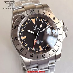 40mm Tandorio 10ATM NH34A Movement Sapphire Glass Black Dial Luminous Mechanical GMT Watch Men Bracelet Business Dress Clock