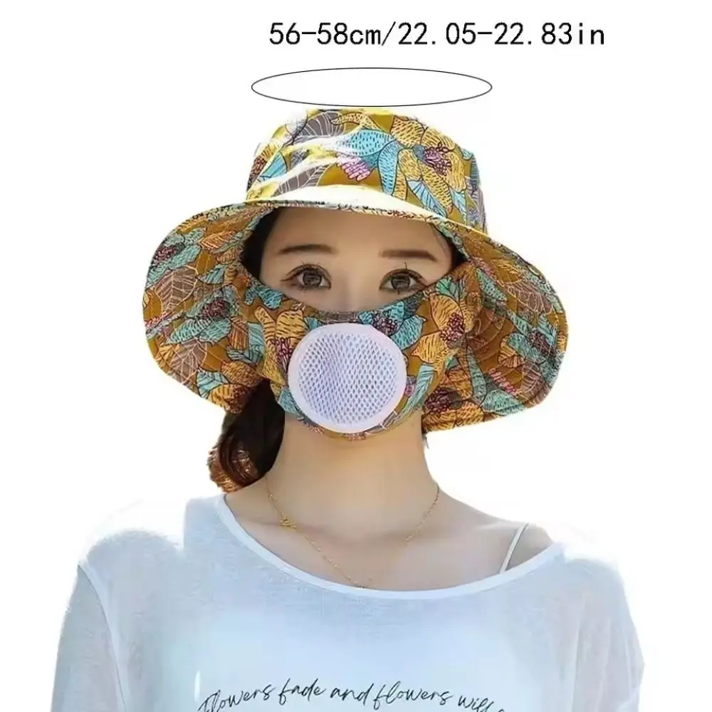 Outdoor Floral Tea Picking Cap Wide Brim with Breathing Hole Mask Sun Visor Cap Neck Protection Anti-UV Sun Hat for Women 5
