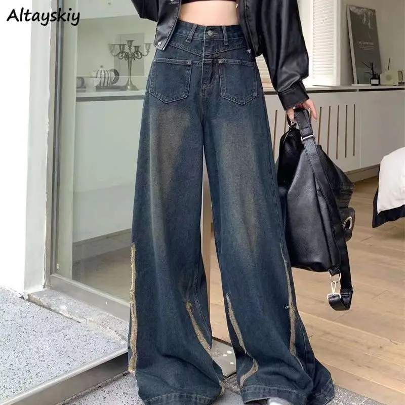 Baggy Jeans Vrouwen Amerikaanse Vintage Cargo Stijl Dweilen Retro Hoge Taille Recht Cool Meisje Wijde Pijpen Broek Dansende Streetwear