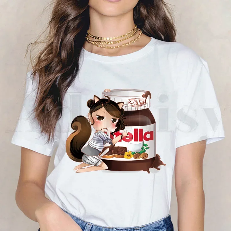 Uroczy chleb i Nutella Kawaii estetyczne koszulki damskie T-shirt bluzki damskie