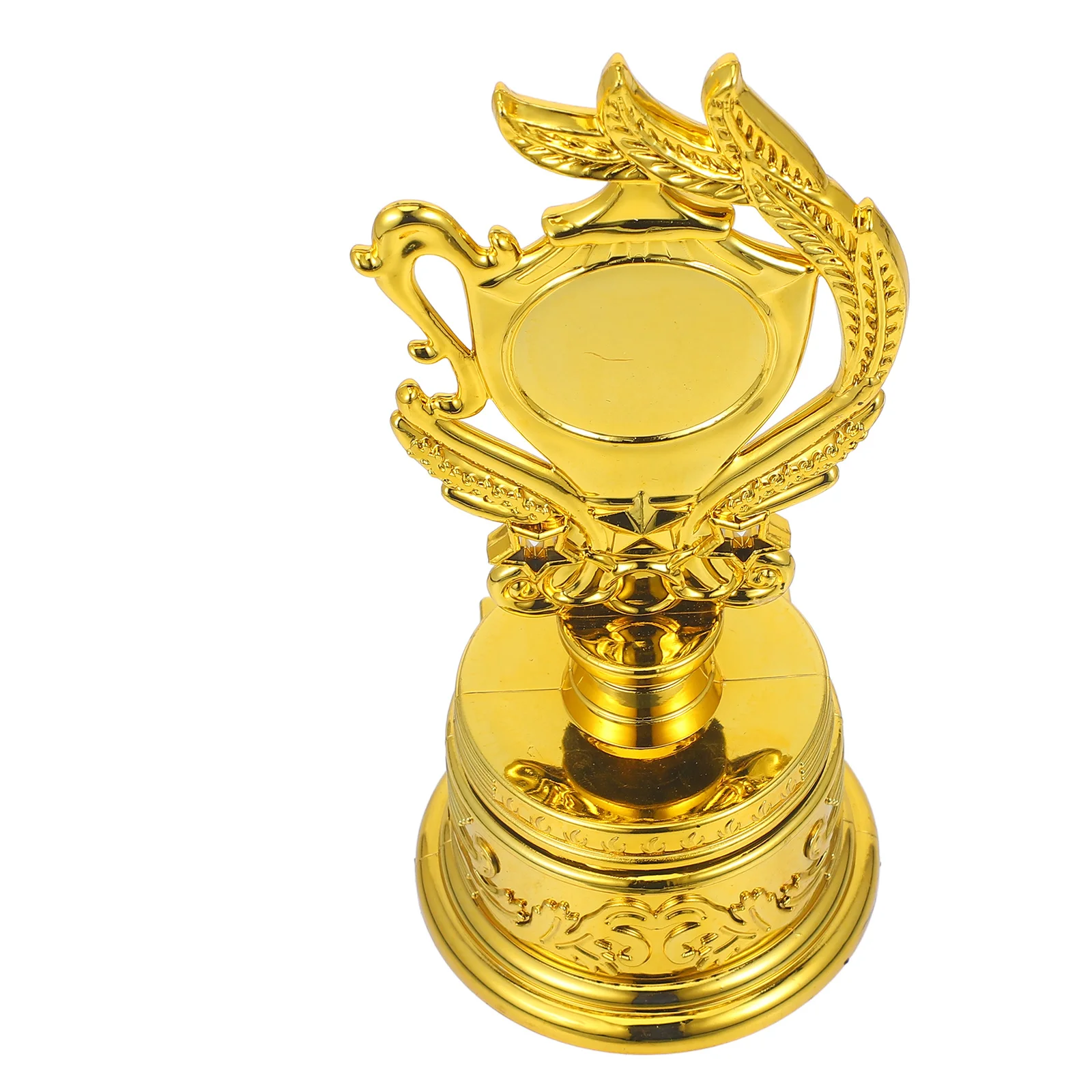 Złoty plastikowy puchar trofeum dla zwycięzcy zawodów sportowych, mały trofeum na konkurs, nagroda dekoracyjna.