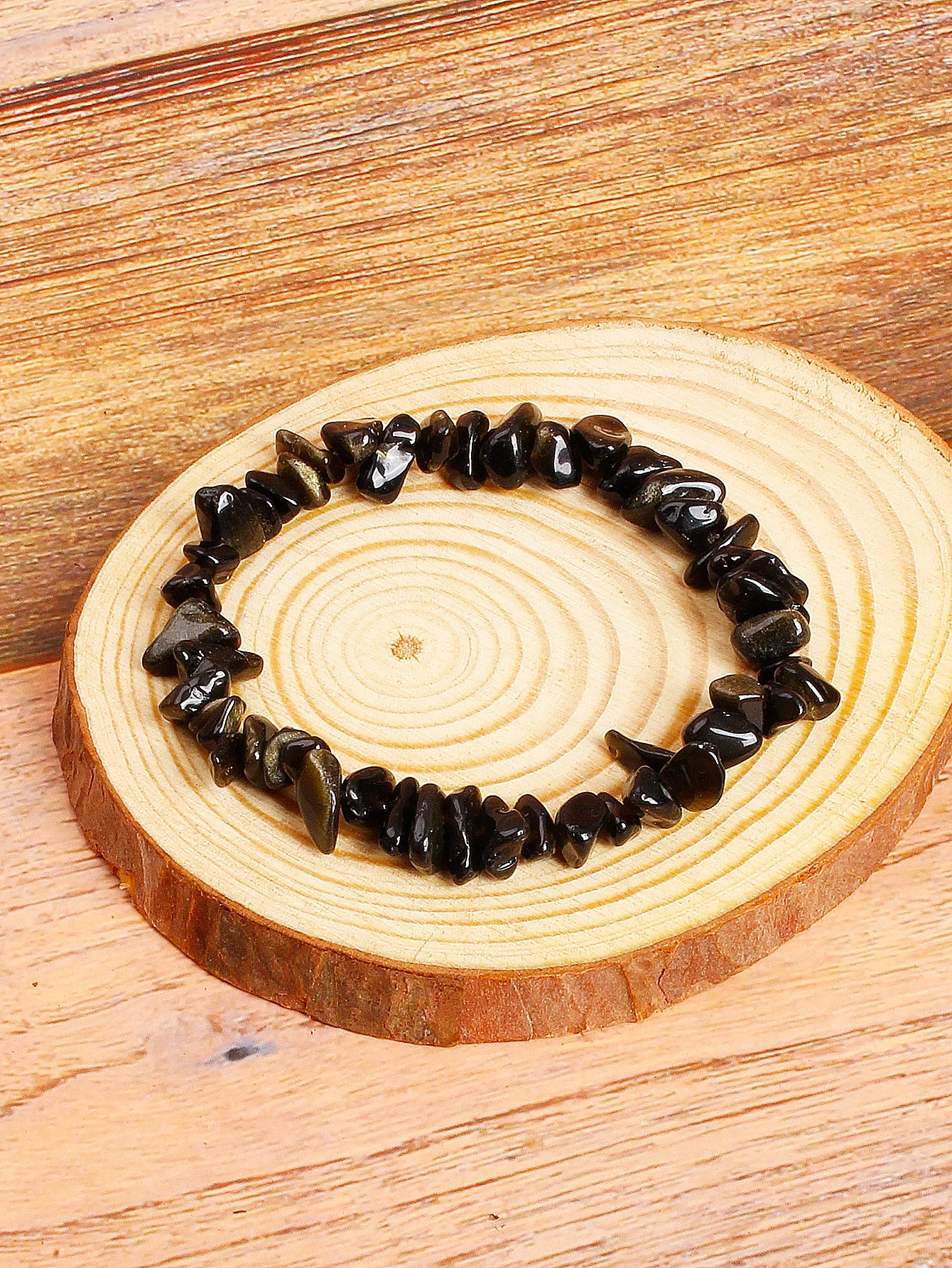 Natural Gold color Obsidian Crushed Stone Beads Bracelet for Protection Grounding Negative Deep Grounding Energy Stone Jewelry