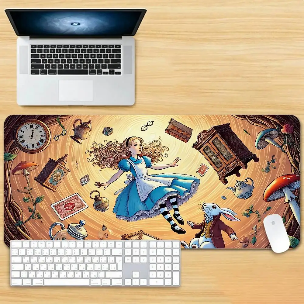 Cute A-Alice In Wonderland-s Gaming Mouse Pad Non-Slip Lock Stitched Edge Large Office Desk Mat For Computer And Keyboard