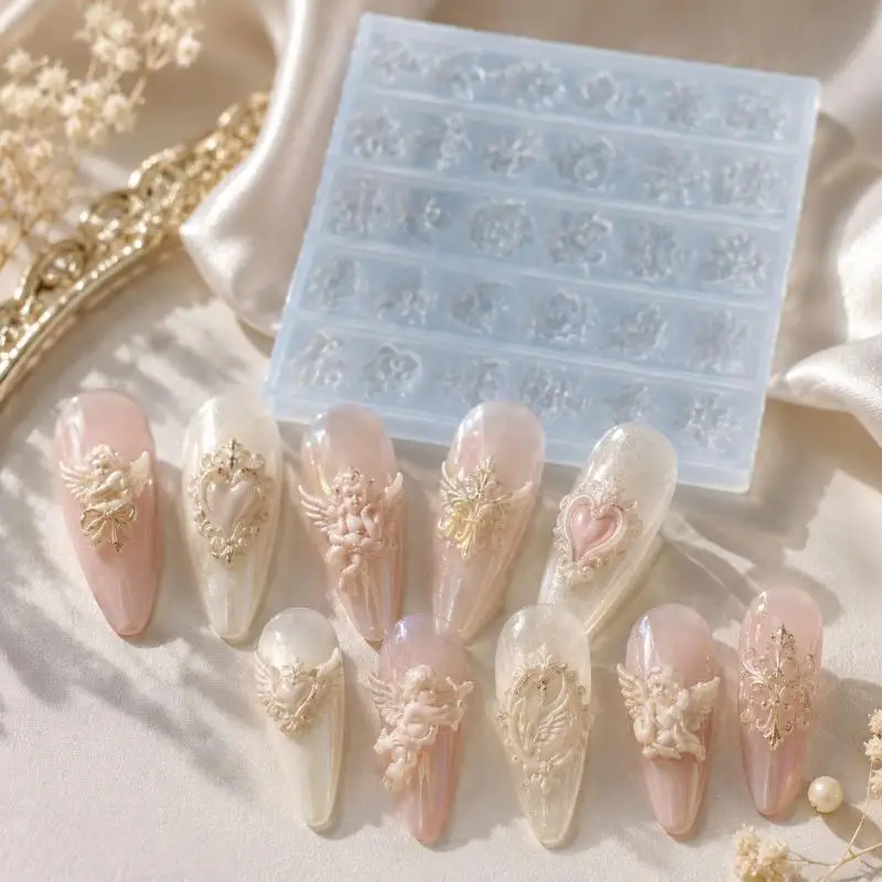 Silicone Nail Art Charm Mold Non-Toxic Durable Angel Heart Fruit Patterns for Home DIY Manicure Nail Decor Making - view 4