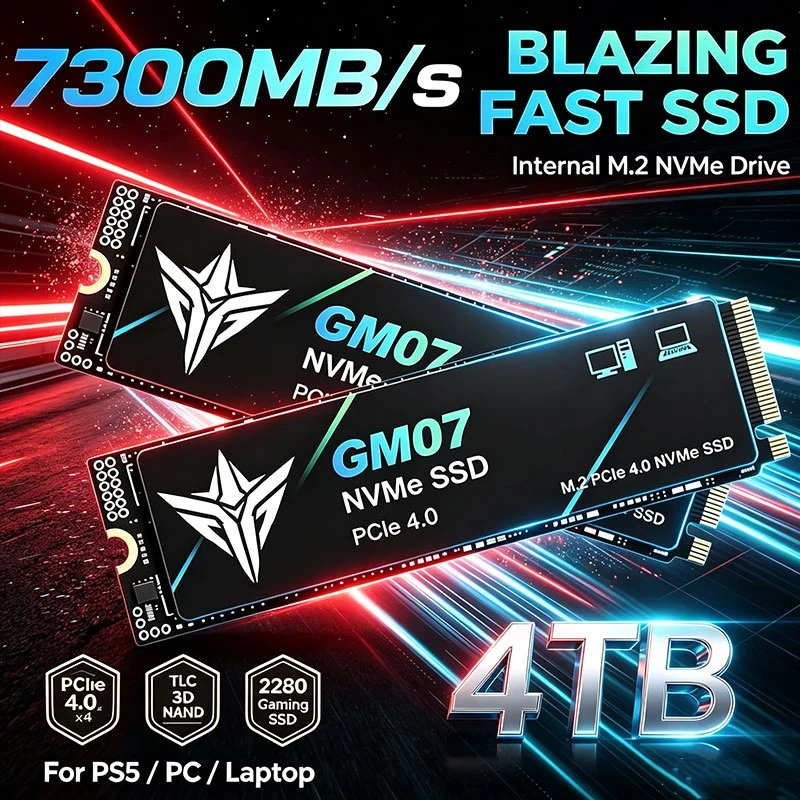 GM07 SSD M.2 NVMe, unidade de estado sólido 2280, geração 4, PCIe 4.0x4, 500 GB, 1 TB, 2 TB, 4 TB, velocidade de leitura de até 7300 MB/s, para PS5, portátil, computador de mesa, jogos.