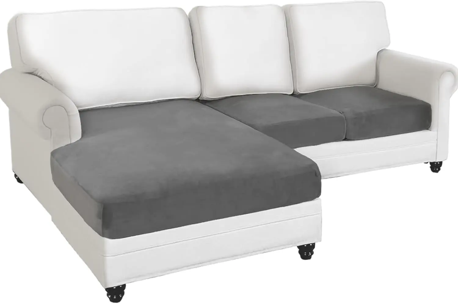 

Sectional Couch Cushion Covers 3 Pieces Velvet Separate L Shape Couch Cover Stretch Sofa Slipcover Washable (2 Seater+1