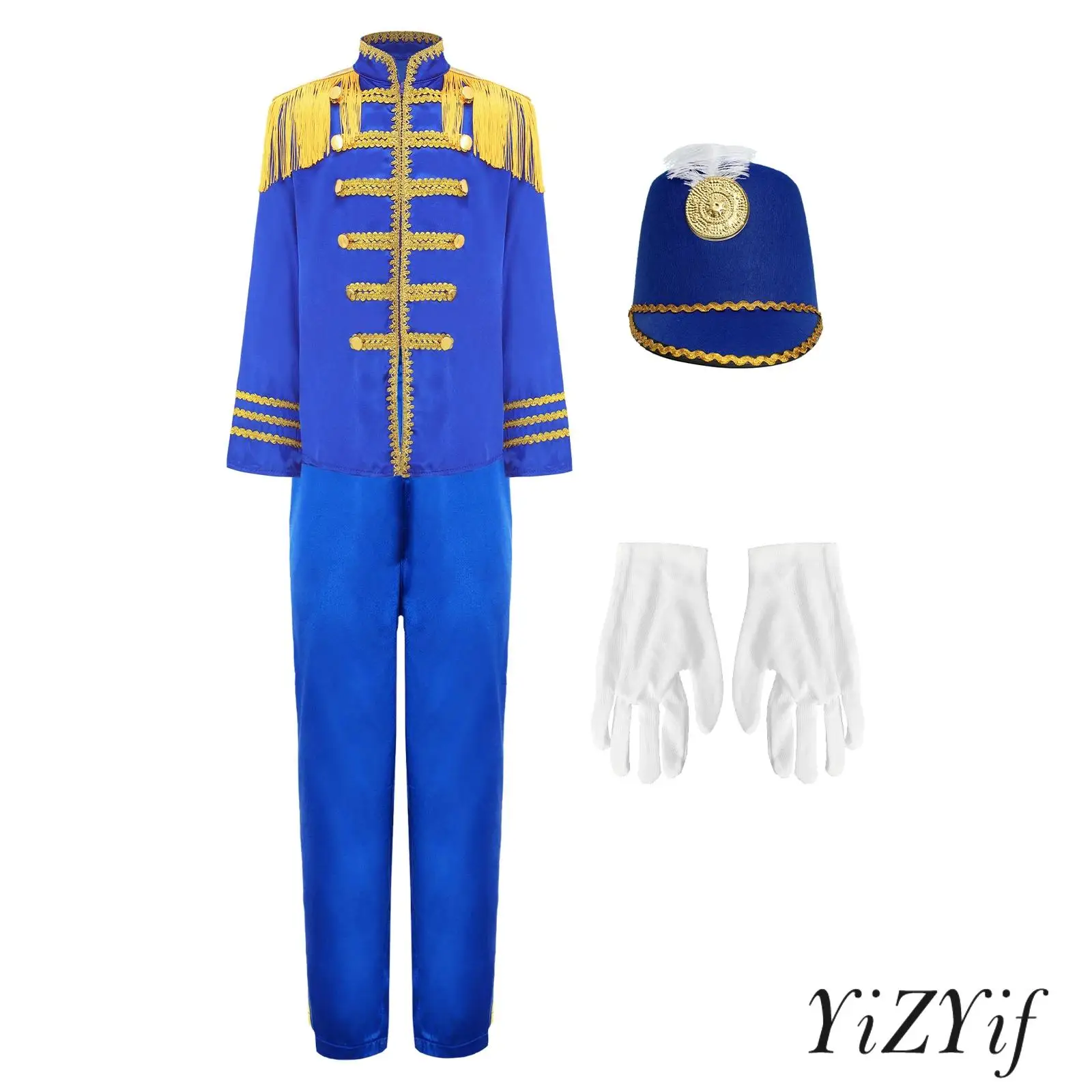 

Unisex Kids Pop-Star Musician Costume Set Long Sleeve Stand Collar Tops with Pants And Hat Gloves for Halloween Cosplay Party