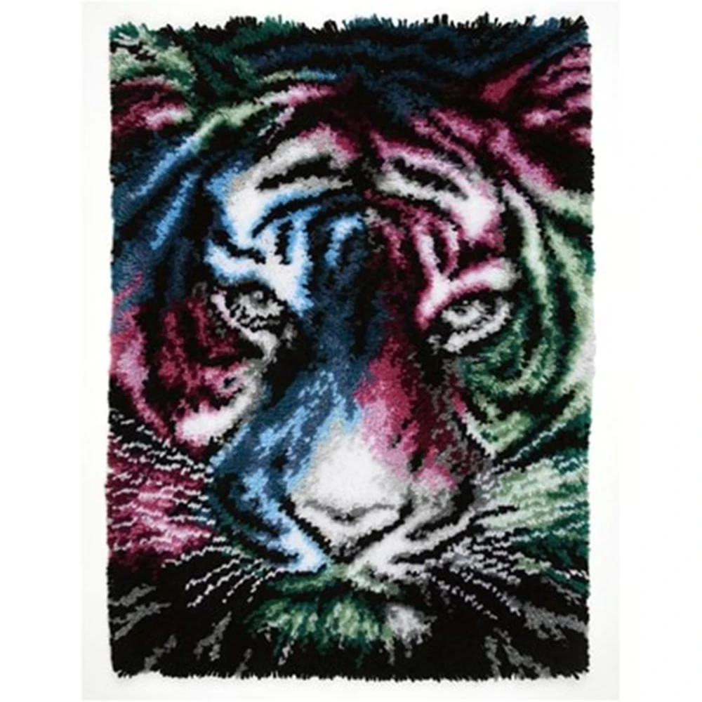 Latch hook rug kit with Pre-Printed Pattern Tiger Carpet embroidery set do it yourself Foamiran for needlework Sewing rugs