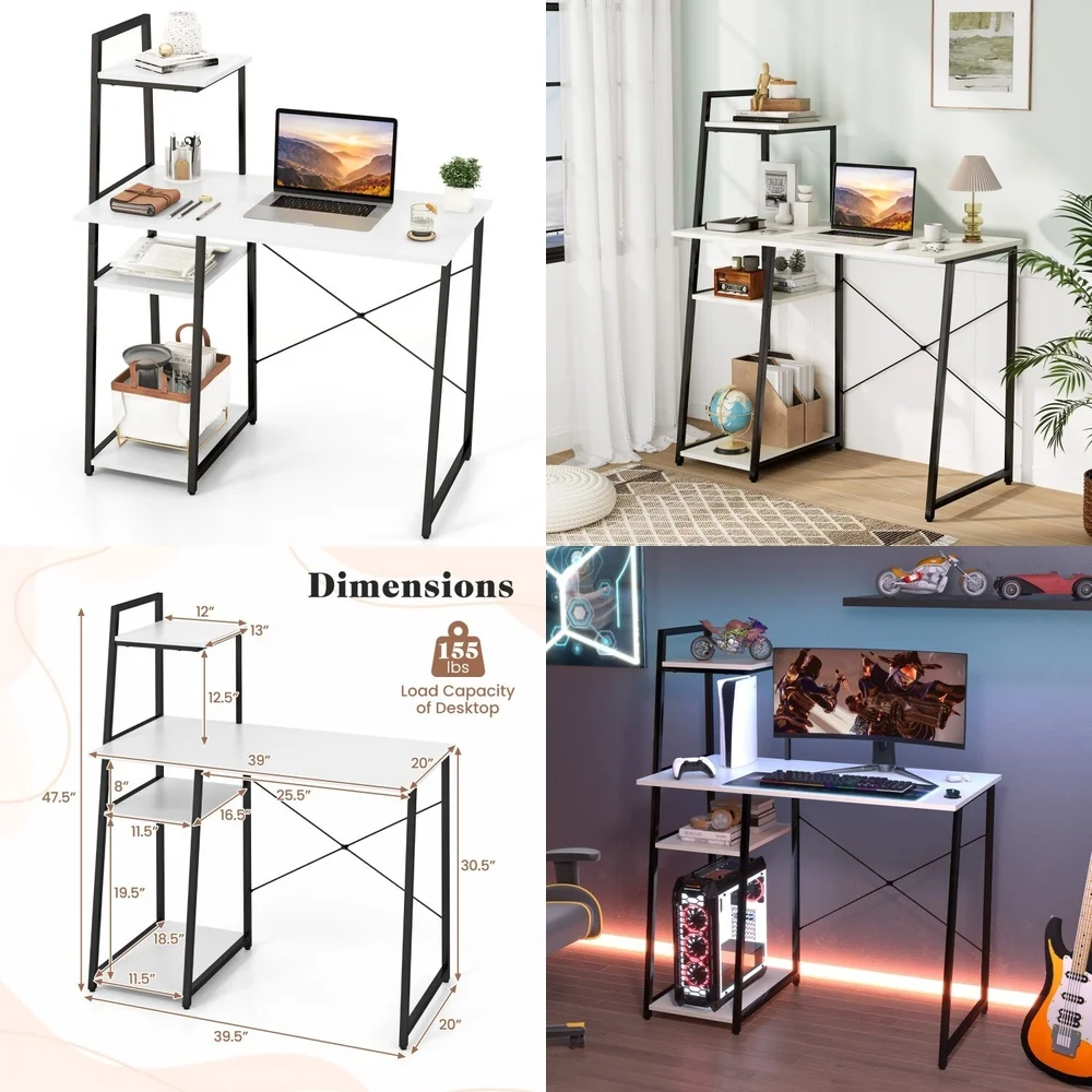 

Computer DesksModern Computer Desk with 4 Tier Shelves for Home Office and Workspace Organization