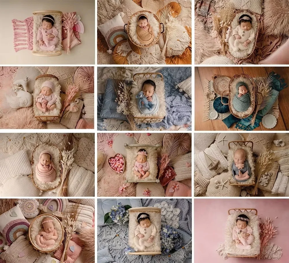 Décor de Portrait d'anniversaire pour nouveau-né, arrière-plan de photographie, style Boho, herbe de Pampas, fleur, arrière-plan de réception-cadeau pour bébé, accessoires de Studio Photo