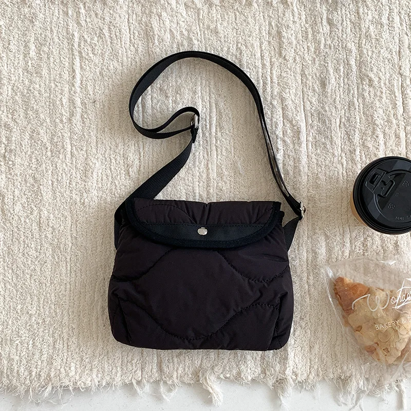New Shoulder Bags for Women Mini Small Square Korean Style Nylon Winter Crossbody Bag Solid Color Simple Purses and Handbags New