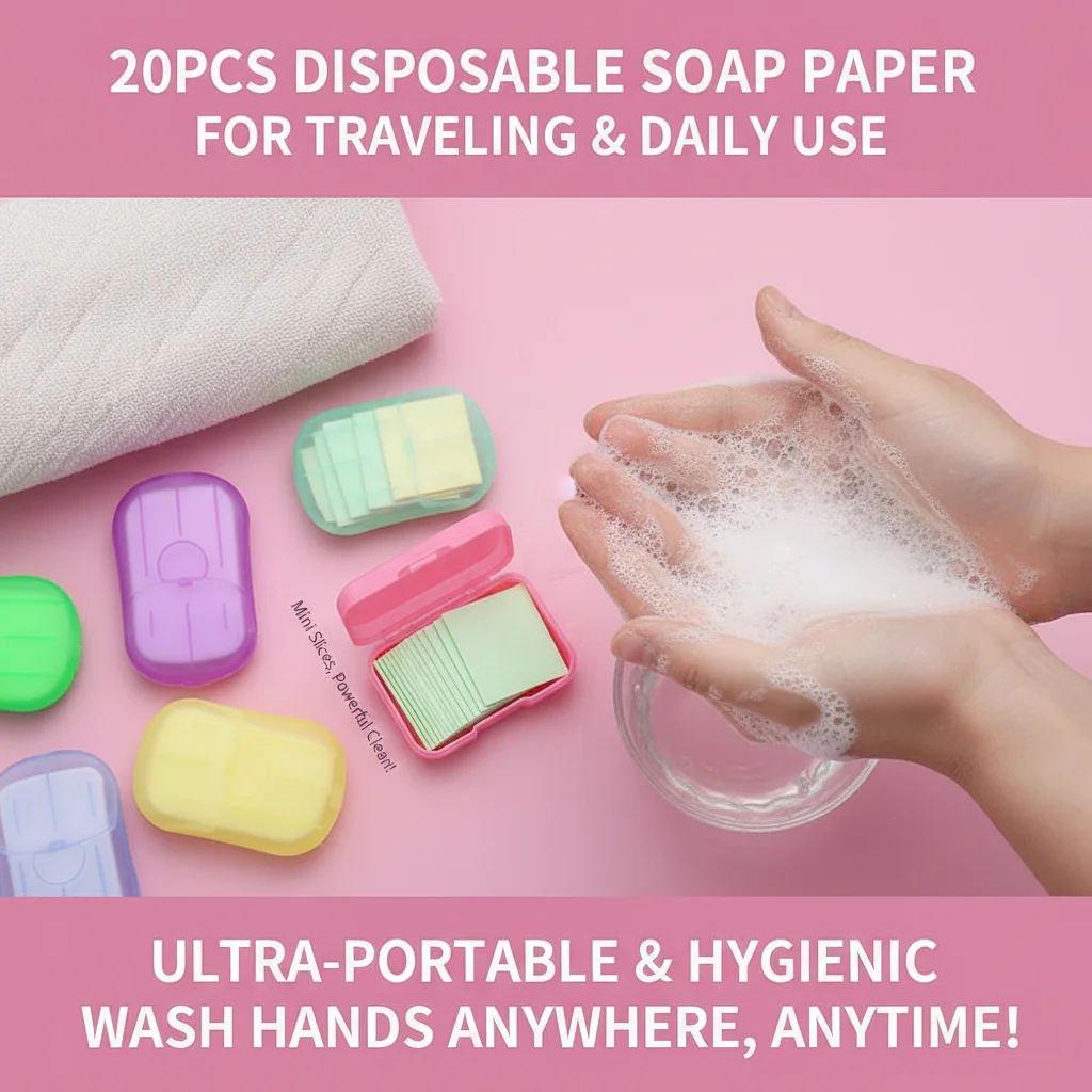 

20PCS Bathroom Disposable Soap Paper For Traveling Soap Paper Washing Hand Mini Paper Slice Soap Cleaning Supplies