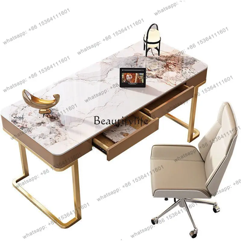 jj4 Light Luxury Rock Board Desk Table Modern Minimalist High-end Italian Minimalist Computer Office Desk