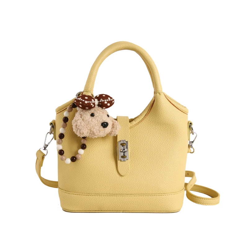 

Luxury Leather Tote Bag For Women, High-End Minimalist Diaper Bag, Original Retro Solid Color Clutch With Letter Logo Design