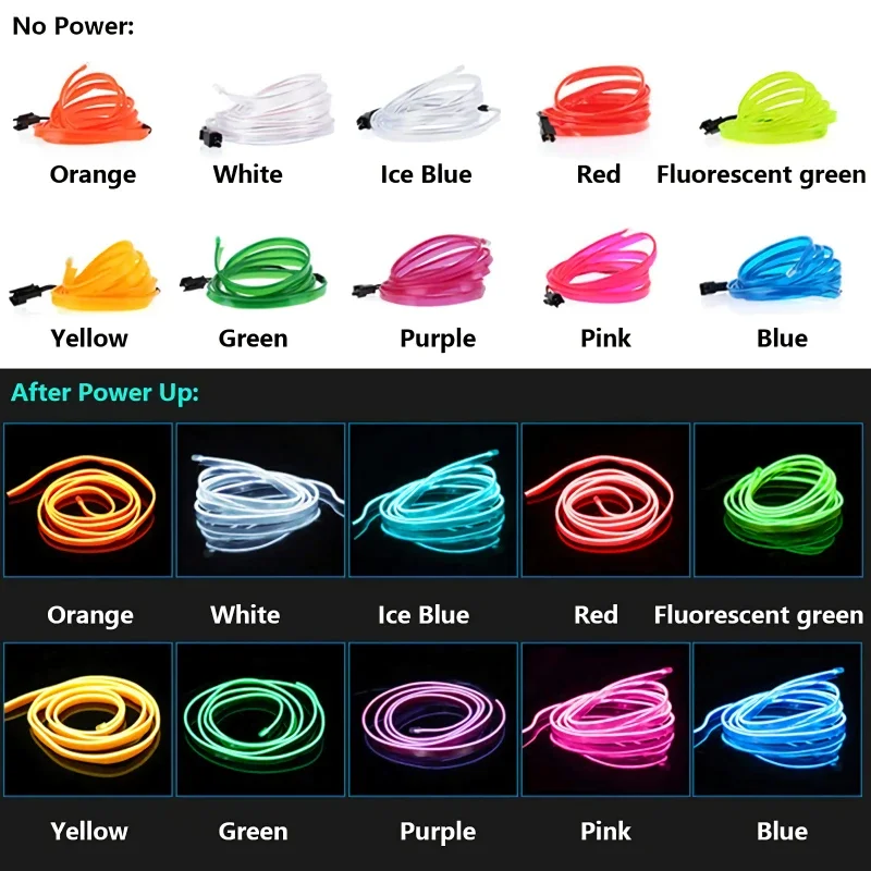 Car Atmosphere Lights EL Neon Wire Strip Light Auto Interior Decorative Ambient Neon Lamp EL Wire Rope Tube Waterproof LED Strip