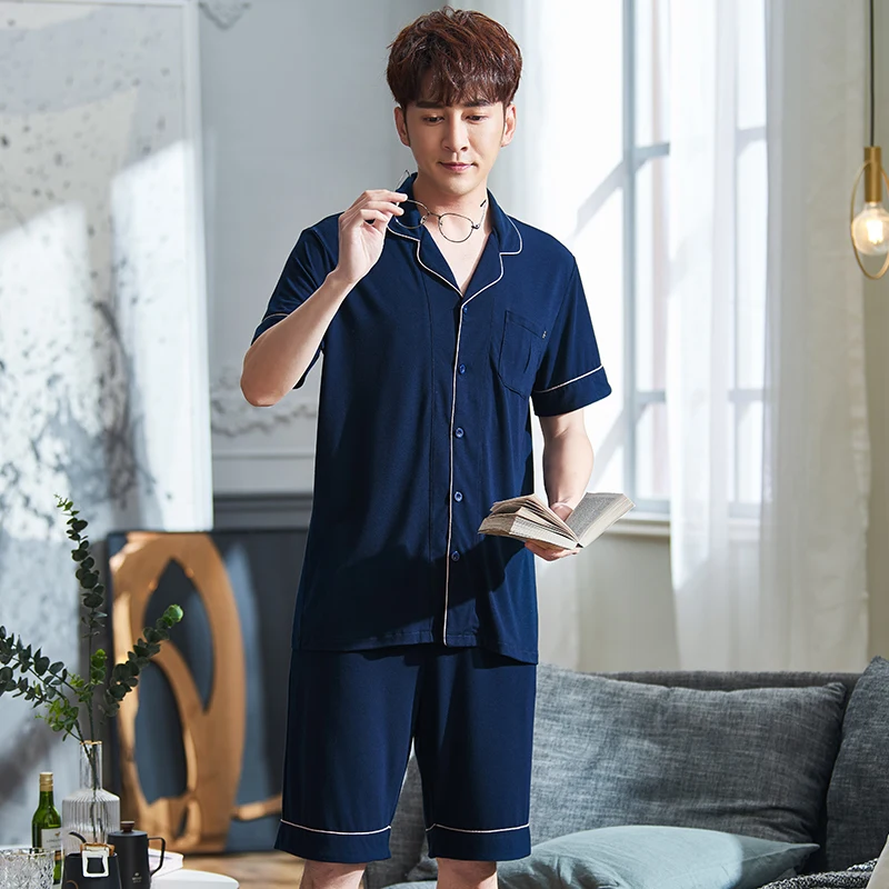 New Men Summer Cardigan Pajama Sets Man Big Yards Modal Pajamas Shorts Sleeve Sleep Wear Pijamas Hombre Pyjama 3XL Pajama Shorts