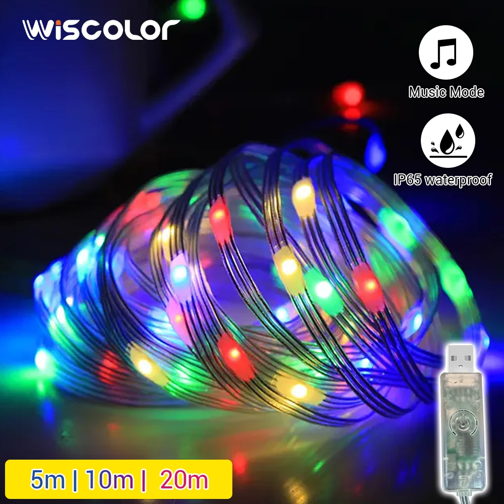 

USB RGB LED String Lights 5M 10M 20M Waterproof IP65 Outdoor Fairy Lights DIY Dreamcolor for Christmas Wedding Party Decor