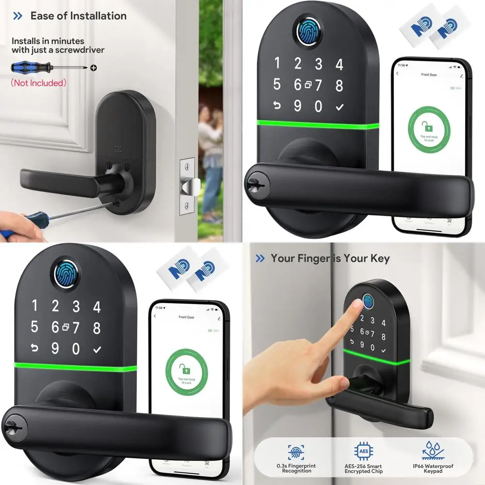

Black Smart Keypad Door Lock with Handle for Easy Entry and Front Door Installation