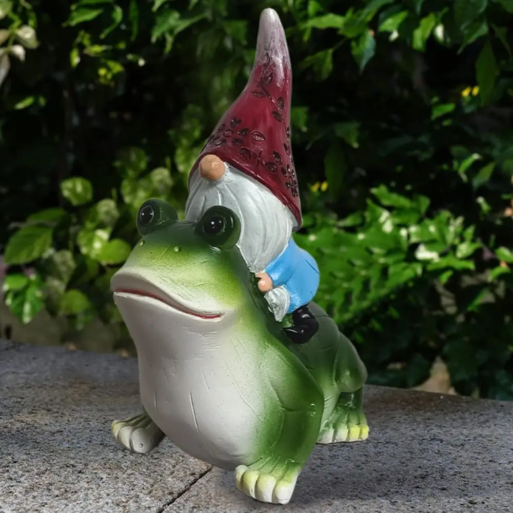

Creative Cartoon Gnome Riding Frog Statue Resin Crafts Funny Garden Gnomes Figurine Handmade Dwarf Sculpture Indoor Cabinet