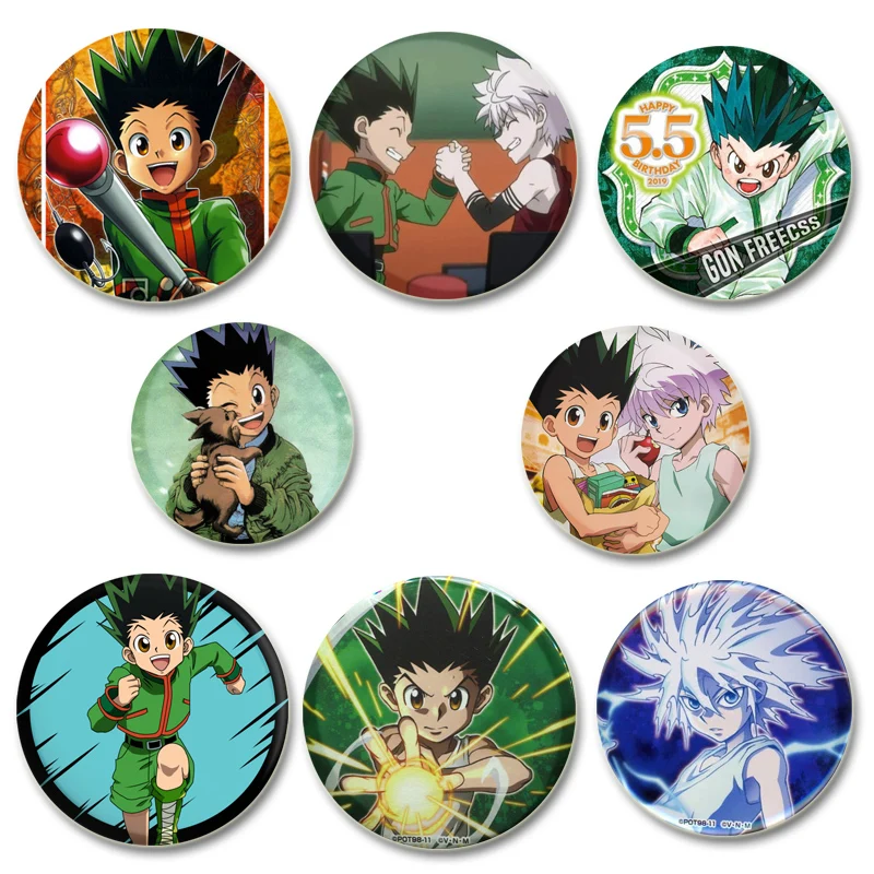 Round Display Brooches Lapel Pins Hunter X Hunter HD Print Brooch Japanese Hot Blooded Anime Badge Jewelry Fans Collections Gift