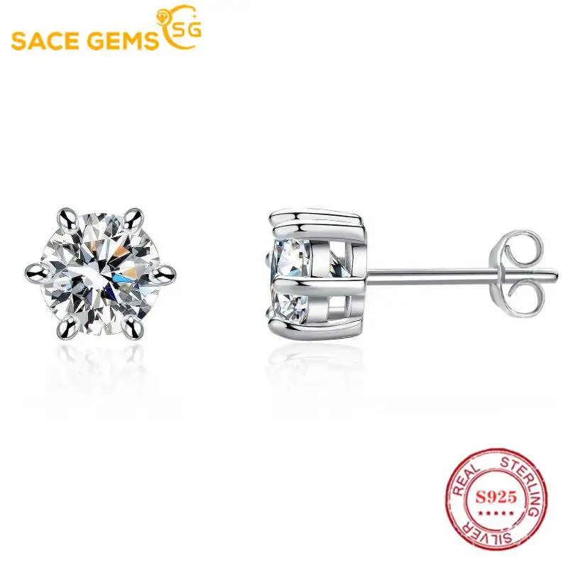 

SACE GEMS 2 Carat Moissanite Gemstone Stud Earrings for Women Solid 925 Sterling Silver D Color Solitaire Fine Wedding Jewelry
