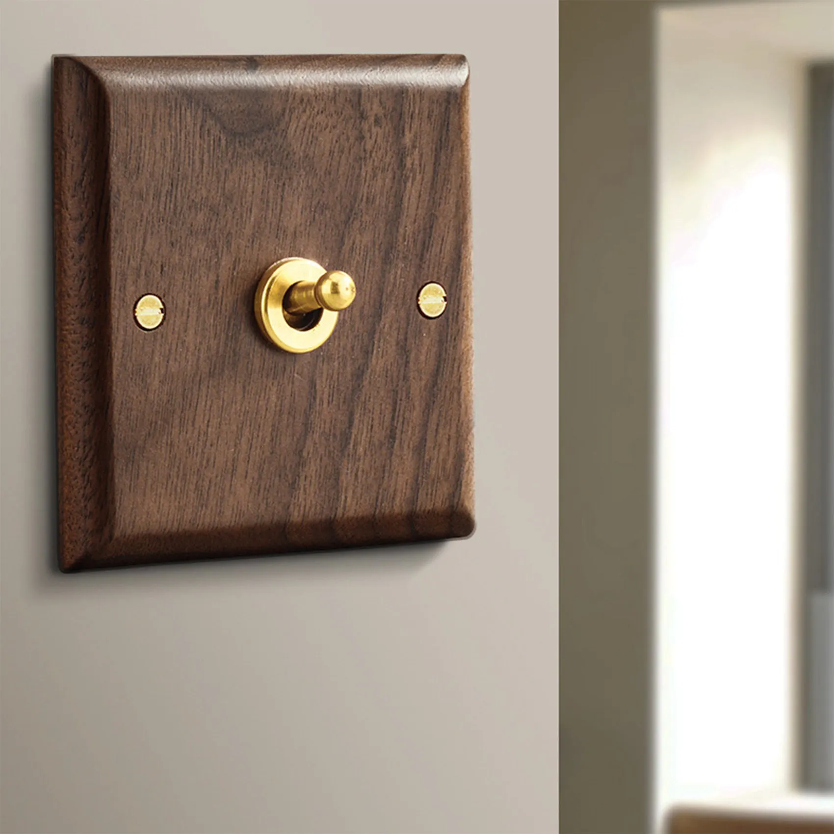 Retro American Industrial Style Light Switch Socket, Solid Wood Brass Toggle Switch Plate, Antique Home Stay Switch(1)