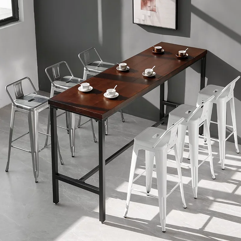 

！@Modern Outdoor Patio Bar Chair Table Set Industrial Wood Frame Commercial Hotel Restaurant Dining Living Room Use