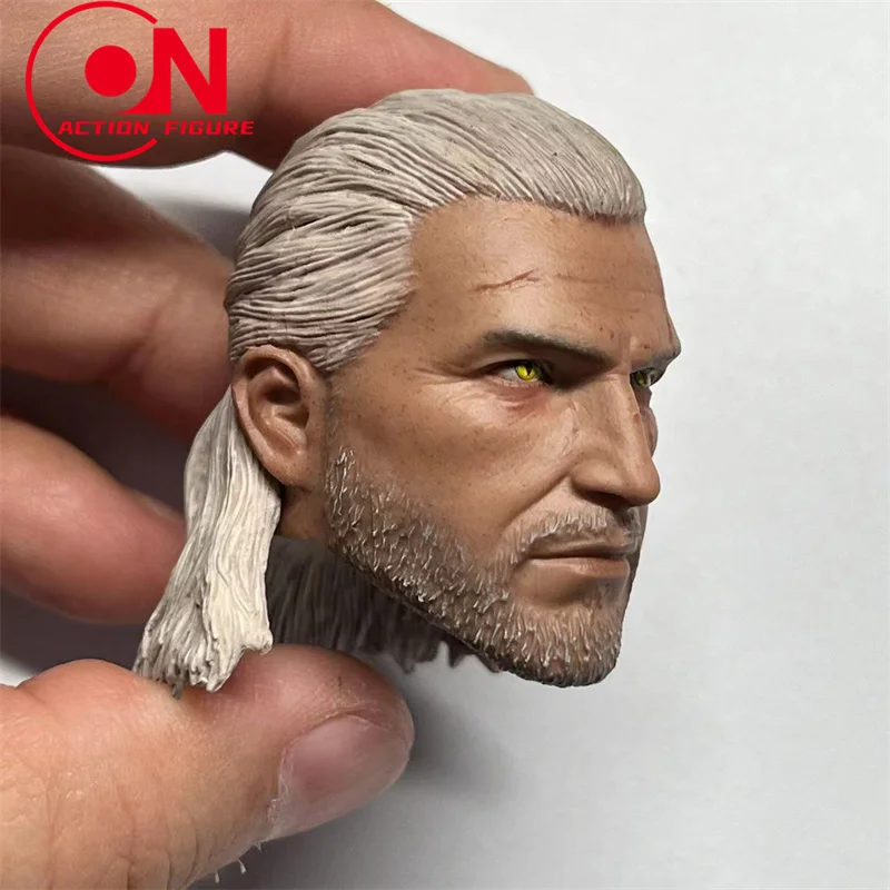 Cabeça de lobo branco geralt escala 1/6, esculpida em pvc, cabeça de soldado masculino, escultura adequada para bonecos de corpo de figura de ação de 12 ''