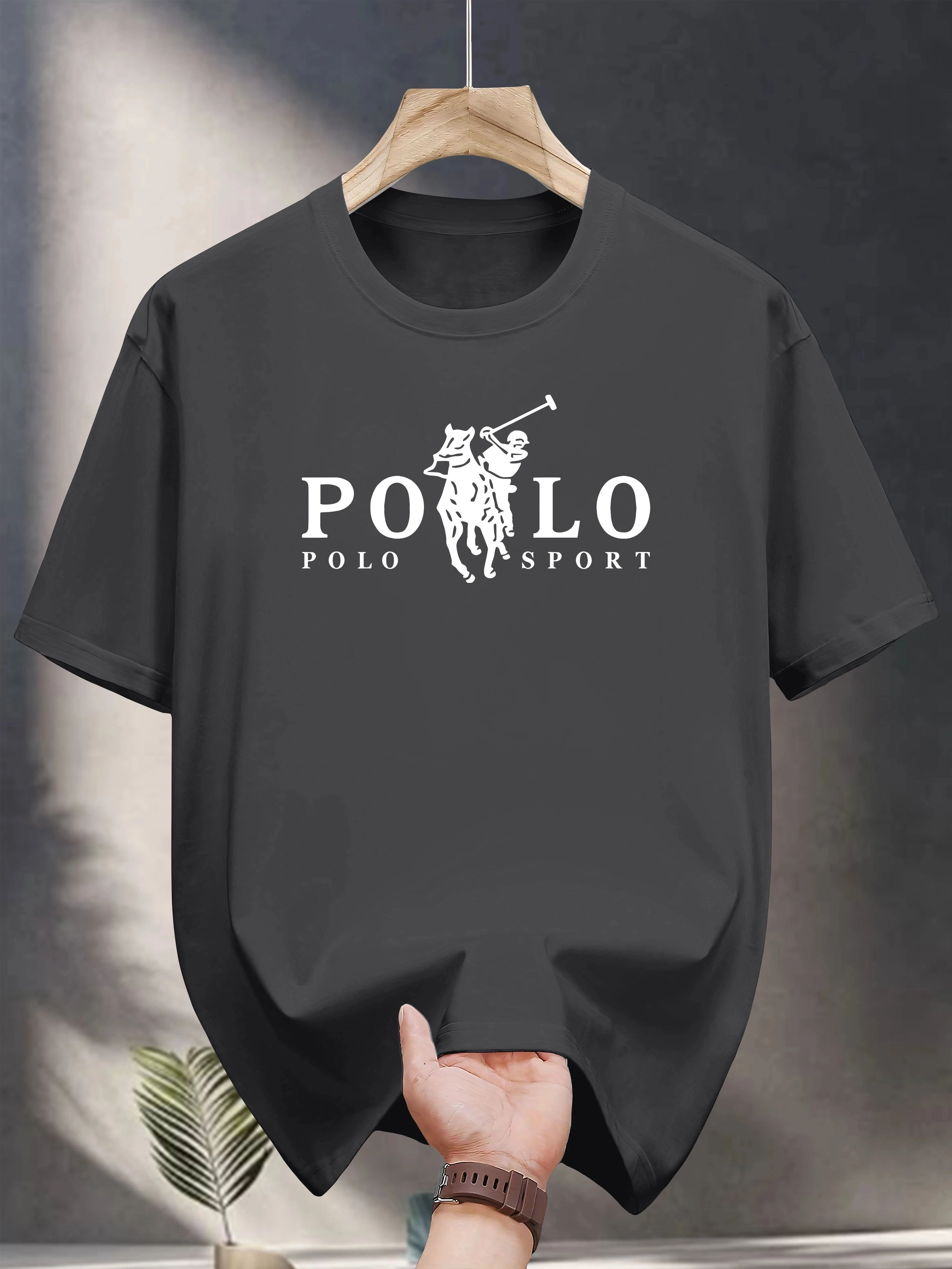 Equestrian Rider Sport Logo Print Tee Casual Tops 100% Cotton Men's T-shirt Summer Smart Casual Wear Understated Urban Style