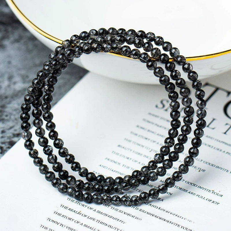 

5A Black QuartzRutilated Multi Loop Bracelet Natural High Ice Translucent Body Full Mineral Full Hair Black QuartzRutilated