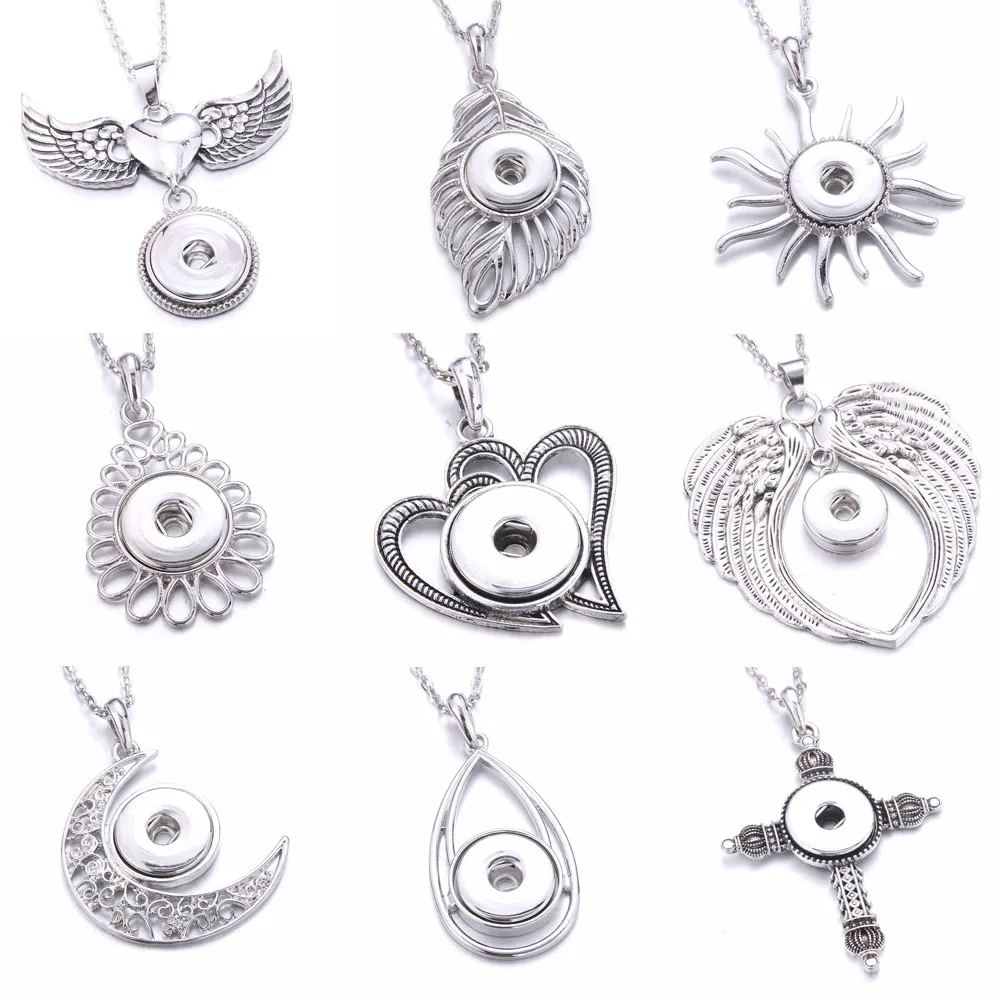 New Snap Button Jewelry Necklaces Vintage High Quality Metal 18mm Snap Pendant Necklace For Women Girls DIY Jewelry