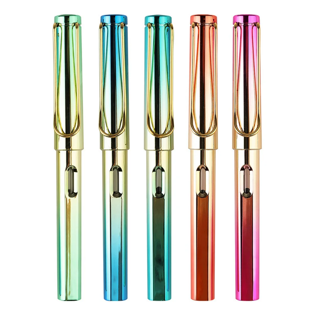 

5Pcs Colored Metal Fountain Pen Stylish Design Portable for Office and School Fountain Pen Office Stationery Stationery
