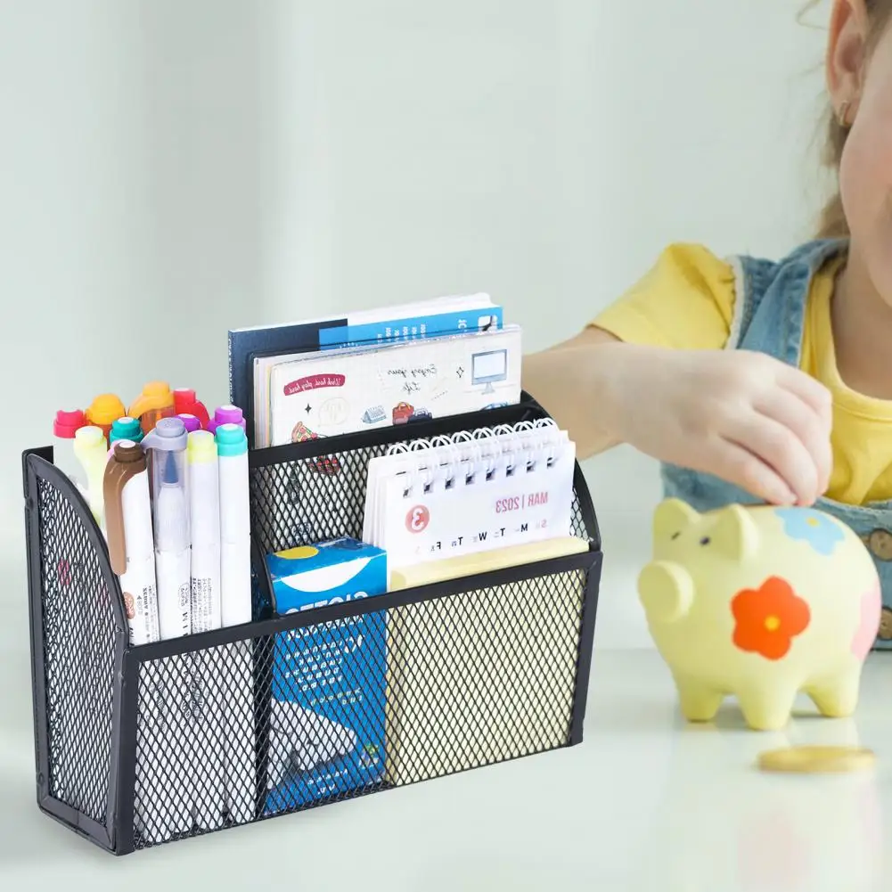 حامل قلم معدني موفر للمساحة ، حامل قلم مغناطيسي متين ، منظم 3 مقصورة للثلاجة والسبورة البيضاء ، اللوازم المكتبية والمدرسية