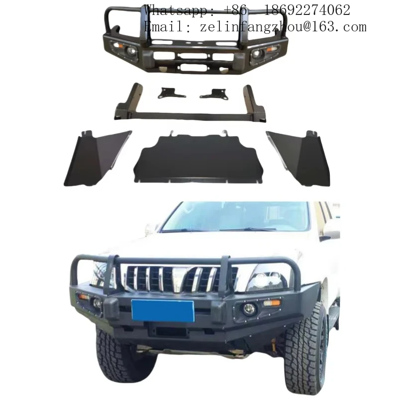 

New Condition Steel Front Bumper For Toyota Prado FJ120 w/ Fog Light Cutouts Easy Install Off-Road Heavy Duty Upgrade
