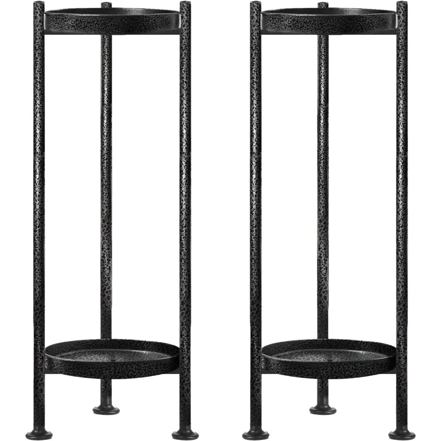 

2Pack Plant Stand Indoor Outdoor 2 Tier Iron Plant Stand 30'' Tall Pedestal Stand Outdoor Metal Flower Stands for Indoor Plants