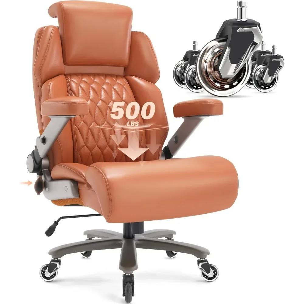 

Big and Tall Office Chair 500lbs - Adjustable Headrest&Lumbar Support, 3D Flip Arms, Large Wheels &Heavy Duty Metal Base