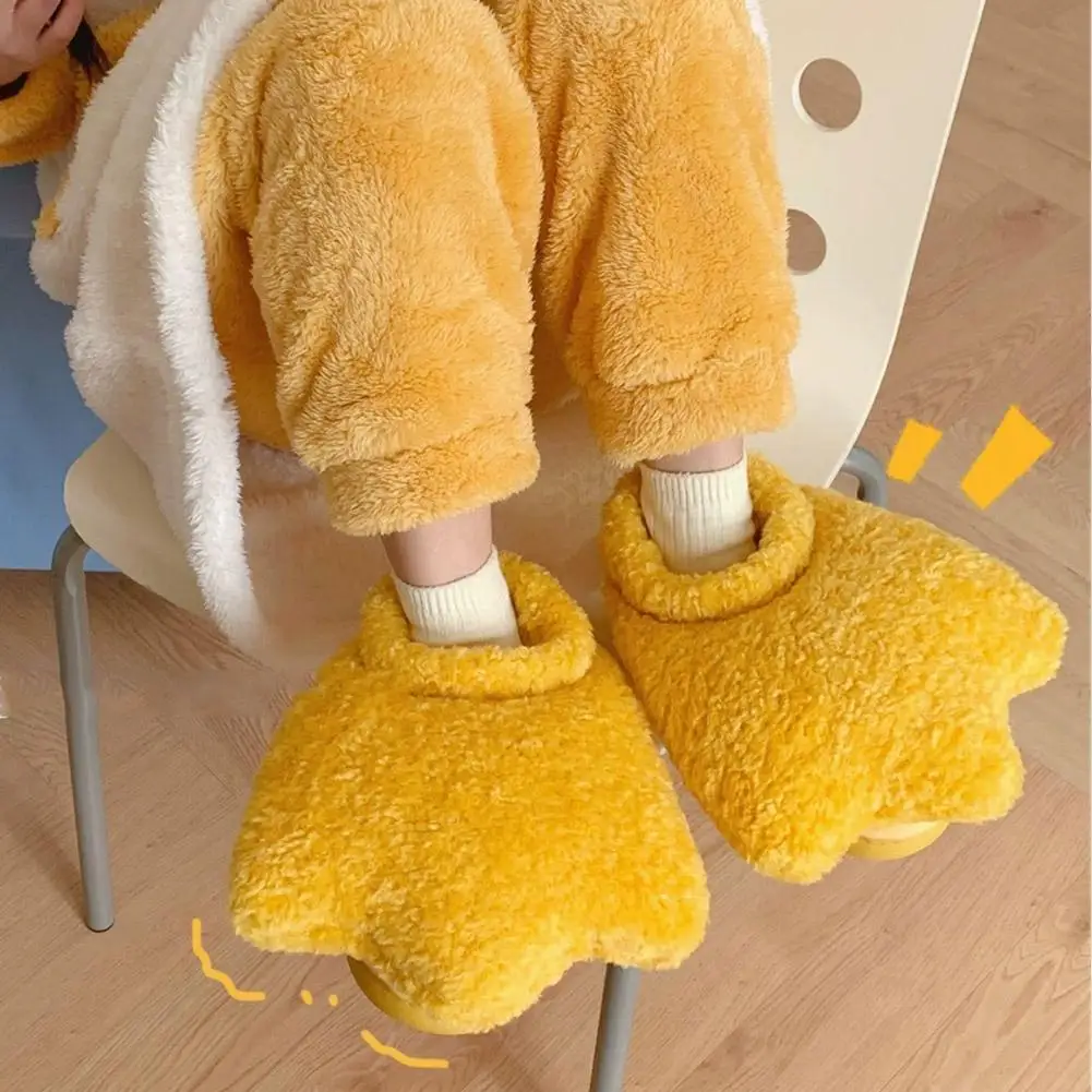 Winter Women Warm Indoor Slippers Ladies Fashion Cute Yellow Duck Shoes Women's Soft Short Furry Plush Home Floor Slipper