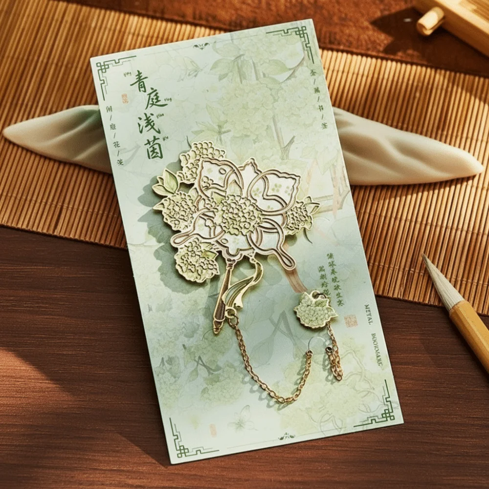 Metal Hollow Metal Bookmark Bronzing With Tassel Hollow Bookmark Floral Painting Creative Practical Floral Bookmark