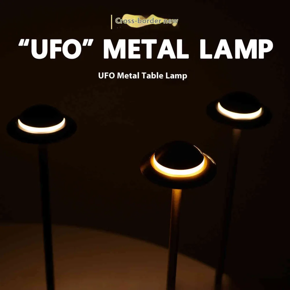 Metal UFO Table Lamp Creative Rechargeable Night Light for Bedroom Bar Cafe Mood Lighting Unique Gift Idea 3 Colors