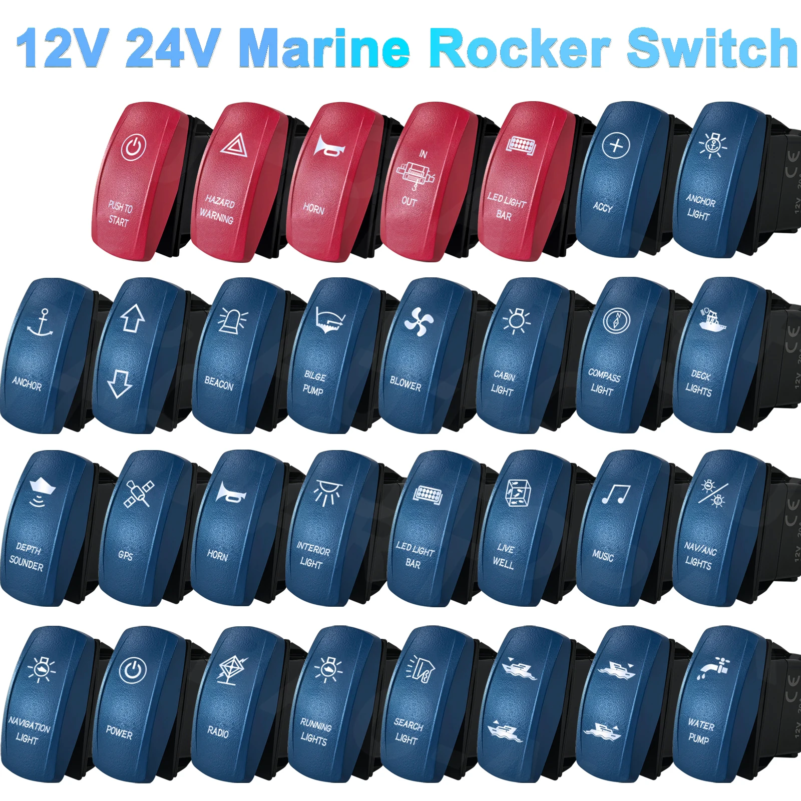 مفتاح هزاز بحري مقاوم للماء 12 فولت 24 فولت ثابت لحظة 5Pin SPST/7Pin DPDT مع إضاءة خلفية بيضاء لقارب يخت RV