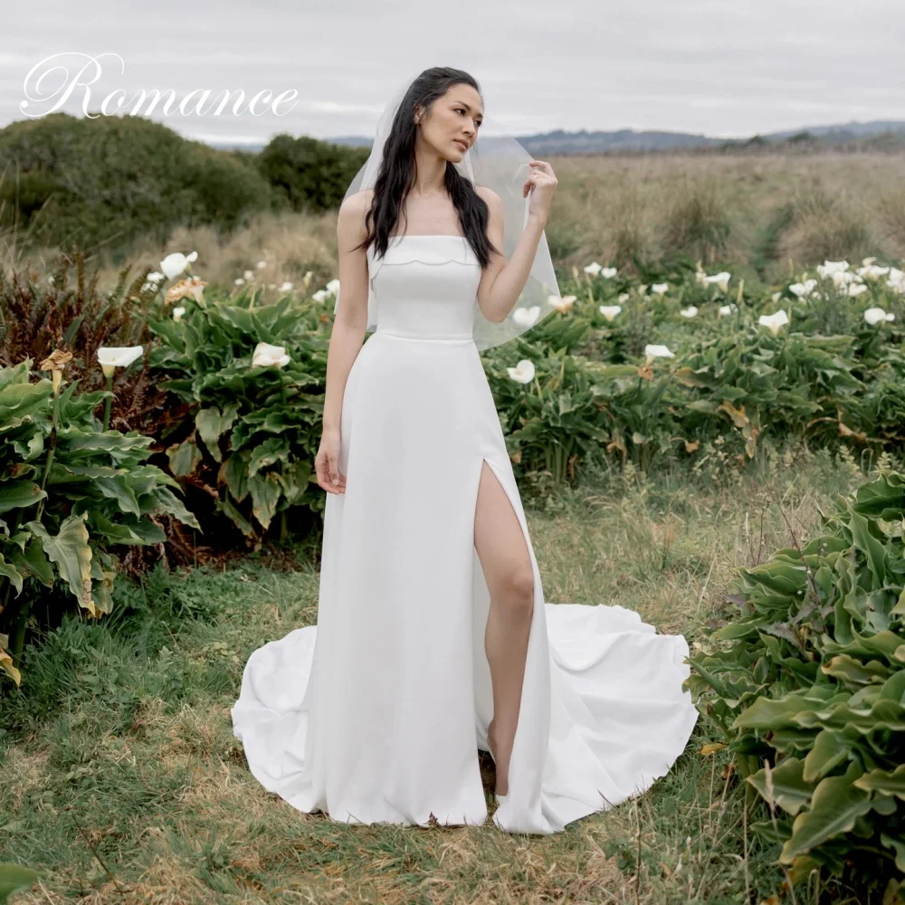 Vestidos De Novia sencillos sin tirantes, sin mangas, corte en A, botones para mujer, espalda abierta, vestido De Novia con abertura lateral, Vestidos De Novia personalizados