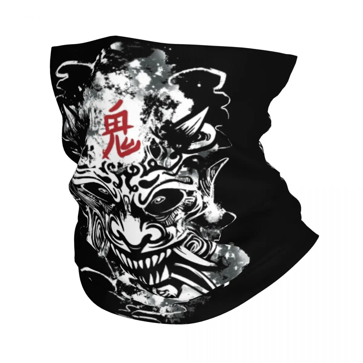 Scary Oni Japanese Samurai Bandana Neck Cover Printed Wrap Scarf Multifunctional Headband Running Unisex Adult Breathable