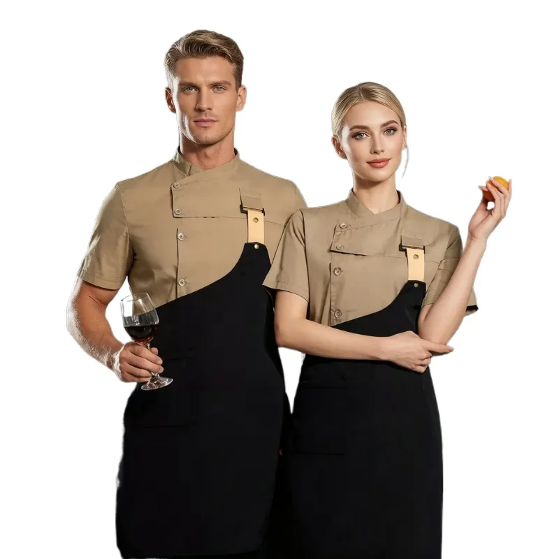 Kochuniform-Set Jacke Schürze Herren Damen Restaurant Küche Koch Kellner Oberteil & Schürze