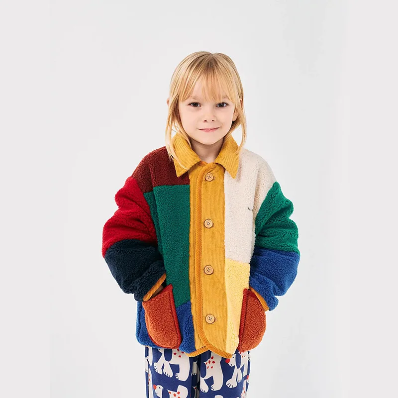 Children's coat Autumn/Winter 2024 Boys' colorful patchwork multi-function hooded quilted jacket girls' cartoon reversible jacke