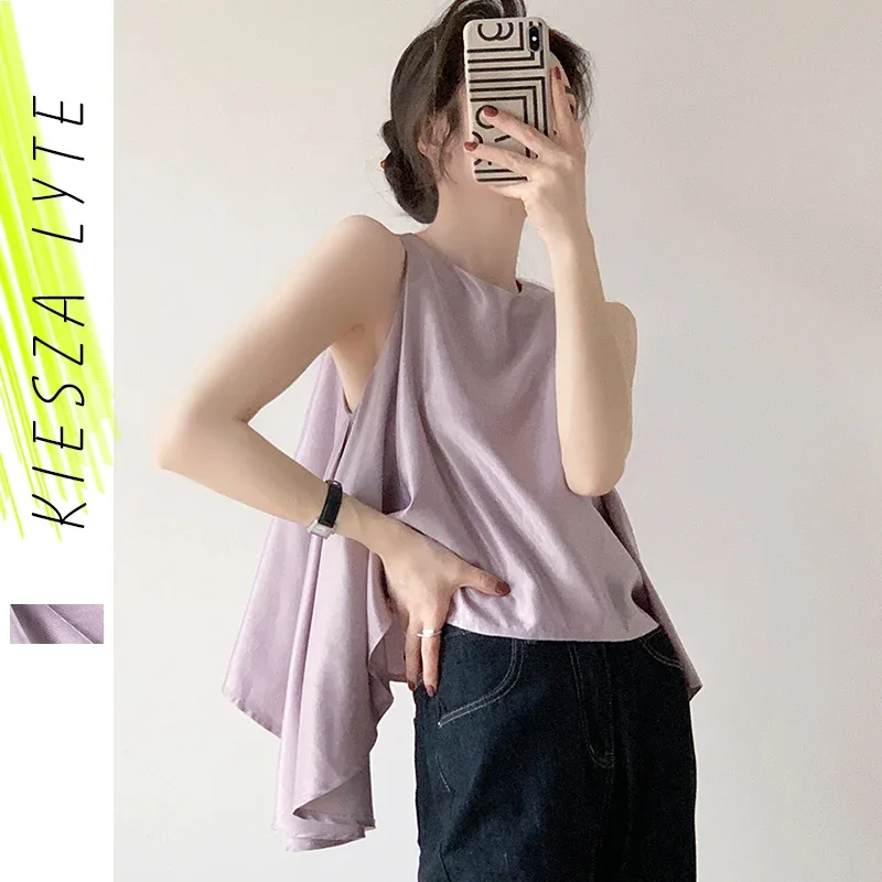 

New Women Summer Top 2024 Sleeveless Blouse Shirt Pullovers Chic Solid Pink Blusa Feminina