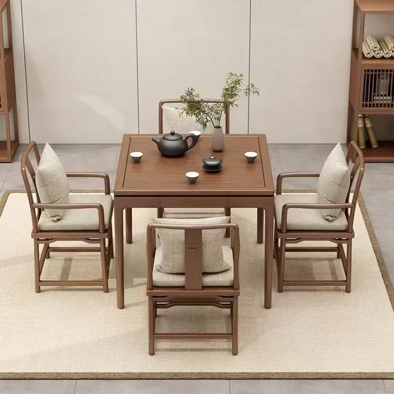 

Old elm eight immortals table solid wood dining table and chair combination new Chinese square table
