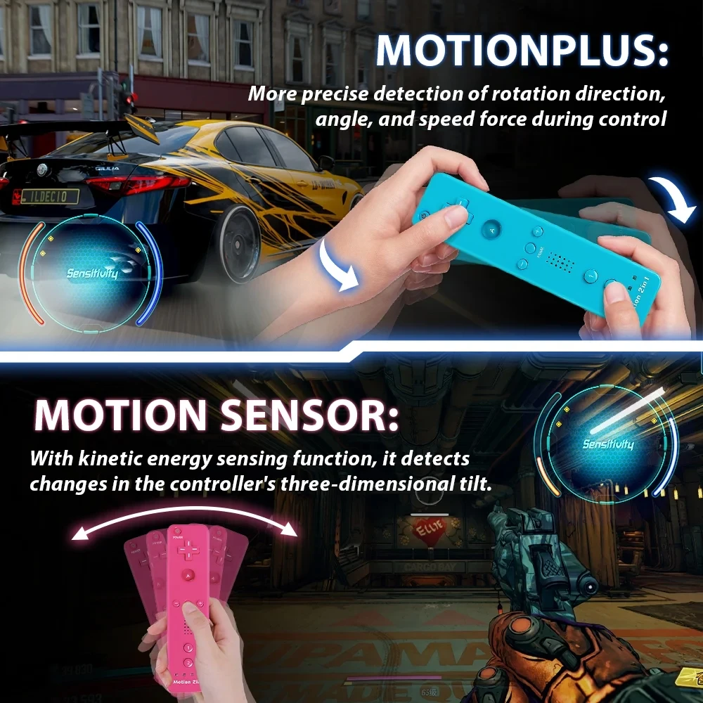 وحدة تحكم Bonacell لجهاز تحكم نينتندو وي مع حافظة من السيليكون وحزام متوافق مع نينتندو وي/وي يو/وي ميني مع الحركة