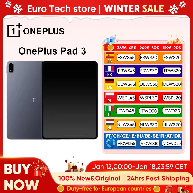 Version mondiale OnePlus Pad 3 13.2 pouces tablette 144Hz écran 12140mAh Snapdragon 8 batterie 13MP caméra arrière 8 haut-parleurs 80W Charge