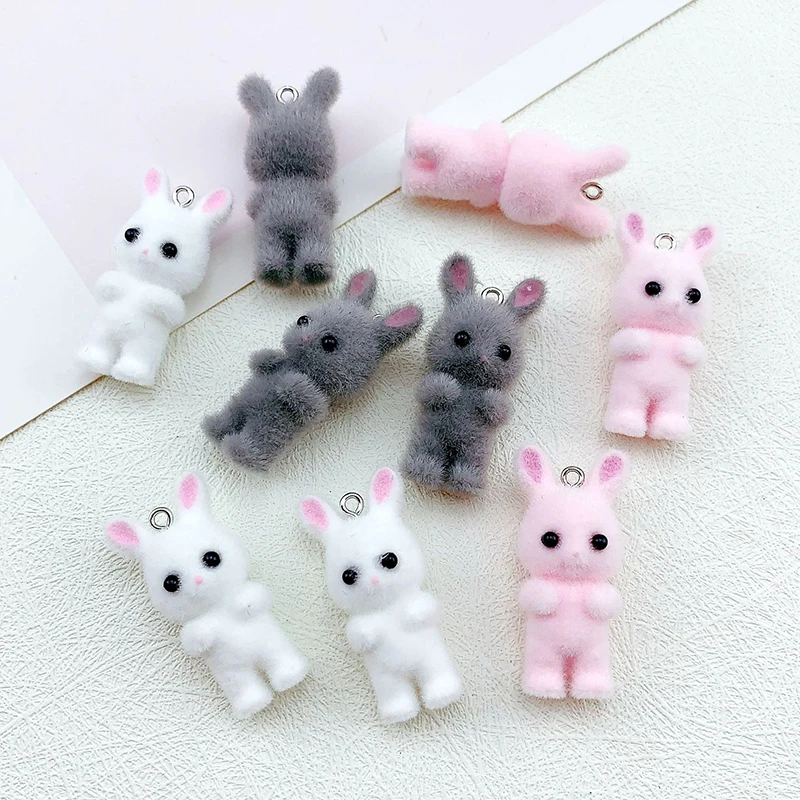 Kawaii 3d Cartoon Massaal Konijn Sleutelhanger Schattige Gevlokte Bunny Dier Sleutelhanger Rugzak Bedels Auto Decor Accessoires