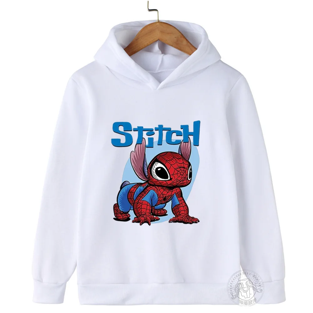 Disney Stitch Spider-Man children\'s street fashion sweatshirt boys and girls tops children\'s sports pullover outdoor sports hood